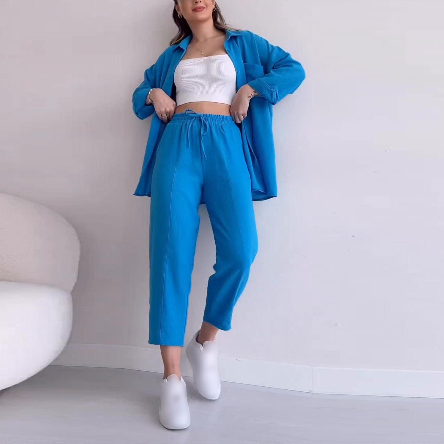Holiday Daily Women s Vacation Solid Color Spandex Polyester Pocket Pants Sets Pants Sets